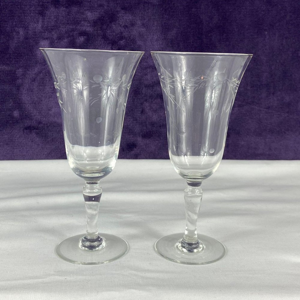 Etched Clear Stemware Wheel Cut Wine Goblet Glass